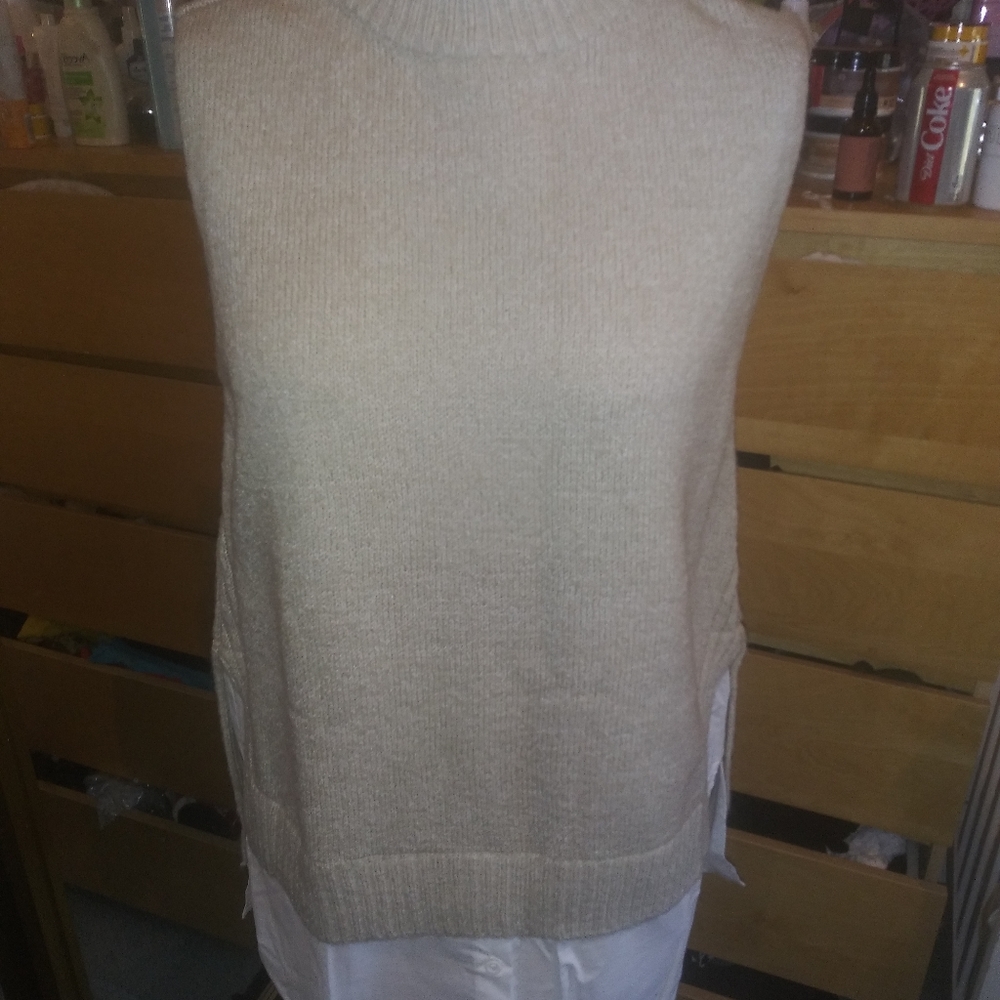 Sleeveless sweater & attached white shirt